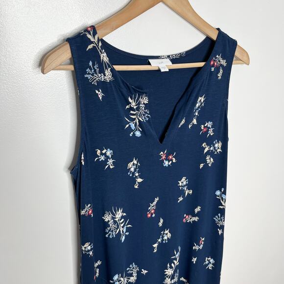 J. Jill Womens Sleeveless Jersey Maxi Dress Small Navy Floral Pockets Comfort - Picture 5 of 10